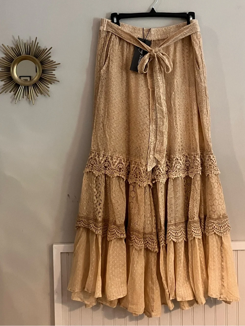 Young Threads Boho Lace Tiered Vintage Lace Pants - Beige NWT - Picture 1 of 7